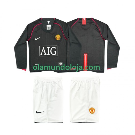 Camisola Manchester United 2007 Retro Criança Equipamento Segundo 2008 Manga Comprida